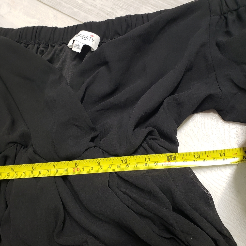 FAERIESTY Maxi Dress Size L Black Babydoll Sheer Sleeves Formal Flowy Evening - Picture 4 of 16
